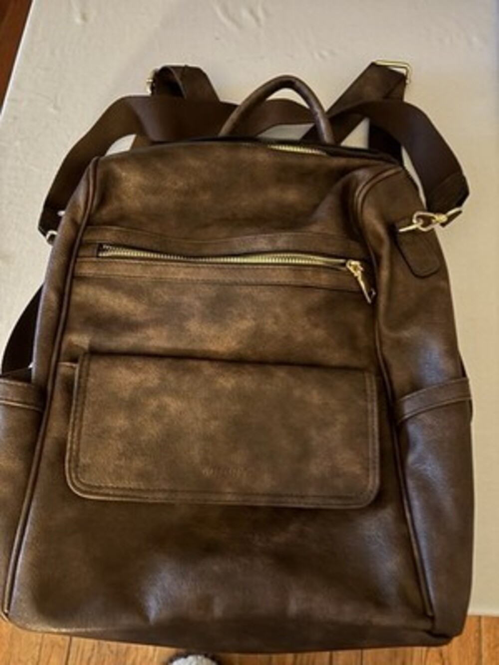 GUHUI Brown Faux Leather Backpack Unisex Distressed Travel Laptop Daypack